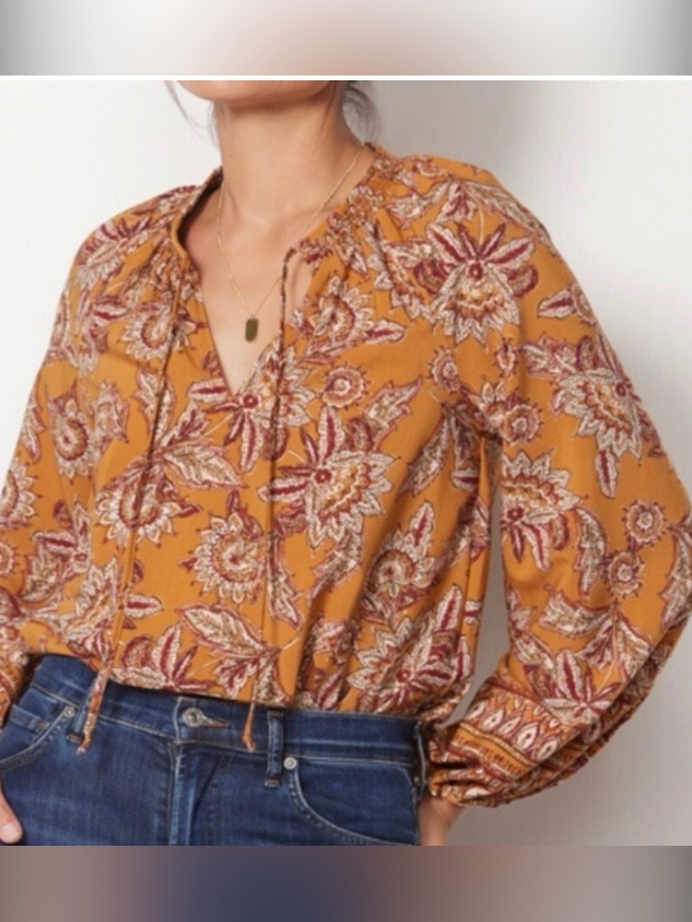Evereve bohemian floral blouse size Large Vacation summer made in the USA - Picture 2 of 8